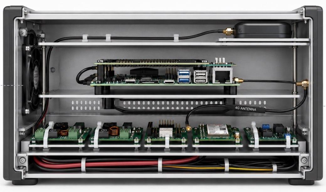 CarStream Unit у розрізі: рівень живлення, обчислювальний модуль, антени та активне охолодження